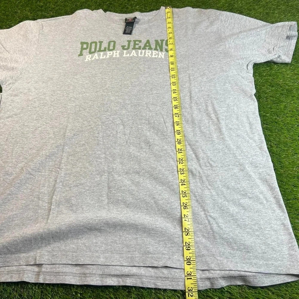Polo Jeans Ralph Lauren Spell Out Logo T Shirt Gray Flag Sleeve Mens XL Tee